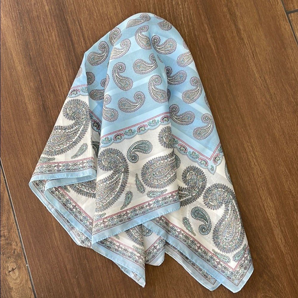 Paisley Patterned Scarf in pastel Blue and purple, 30” square